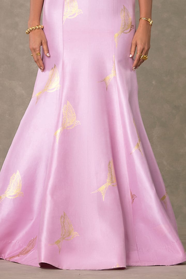 Pink Dupion Silk Foil Printed & Dori Work Engagement Gown by Masaba at Pernia's Pop Up Shop