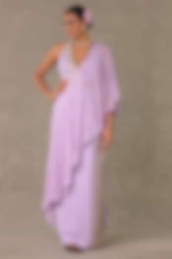 Lilac Scuba & Georgette Moti Embroidered Ruffled Wedding Gown Saree by Masaba at Pernia's Pop Up Shop