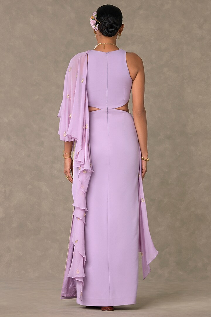 Lilac Scuba & Georgette Moti Embroidered Ruffled Wedding Gown Saree by Masaba at Pernia's Pop Up Shop