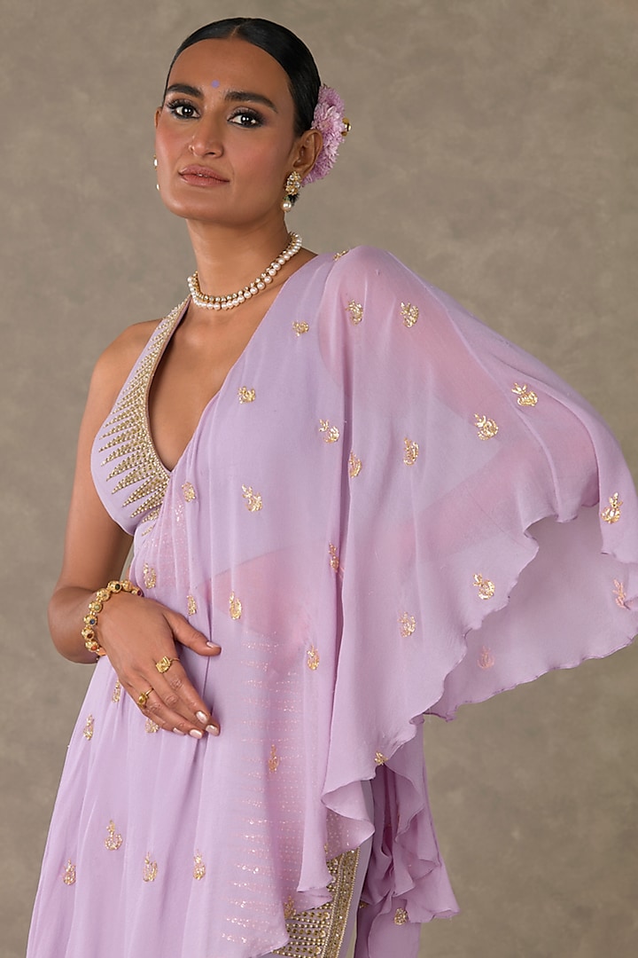 Lilac Scuba & Georgette Moti Embroidered Ruffled Wedding Gown Saree by Masaba at Pernia's Pop Up Shop
