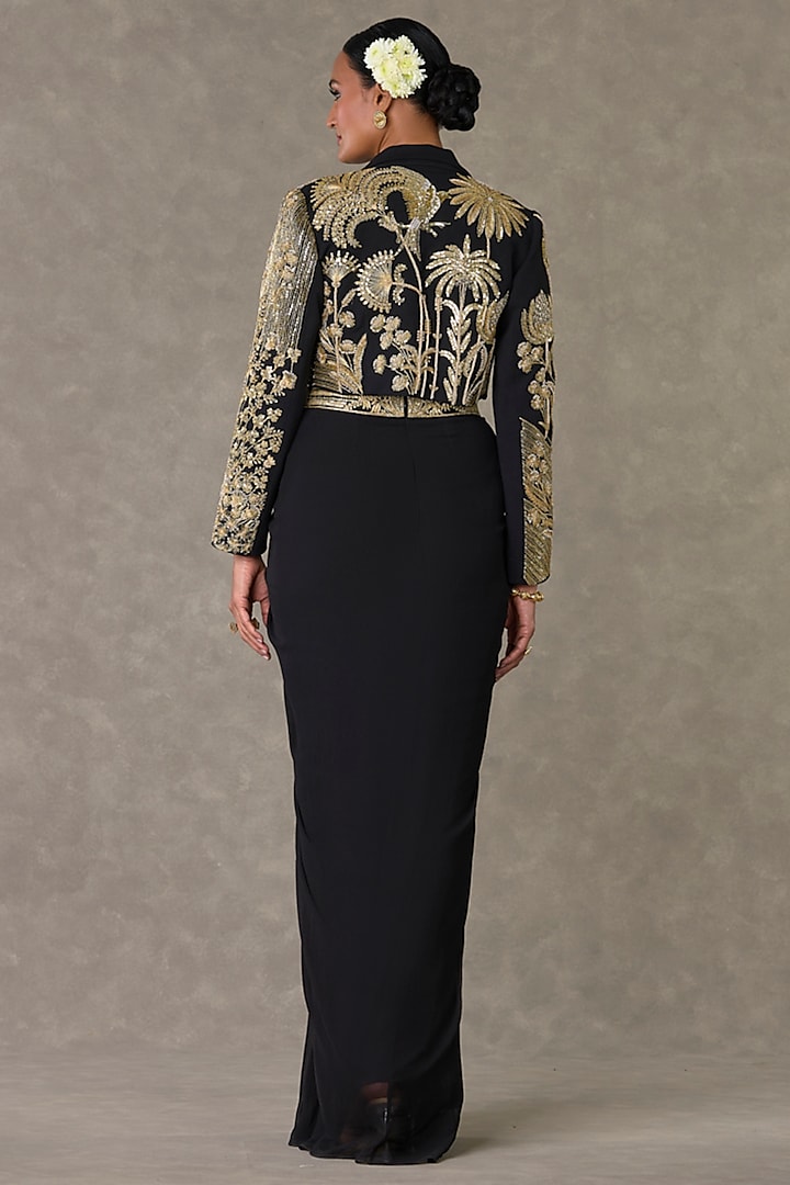 Black Georgette Draped Skirt Set by Masaba at Pernia's Pop Up Shop