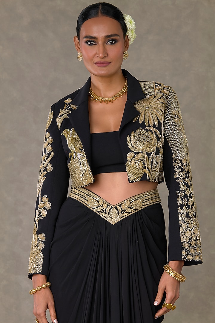 Black Georgette Draped Skirt Set by Masaba at Pernia's Pop Up Shop