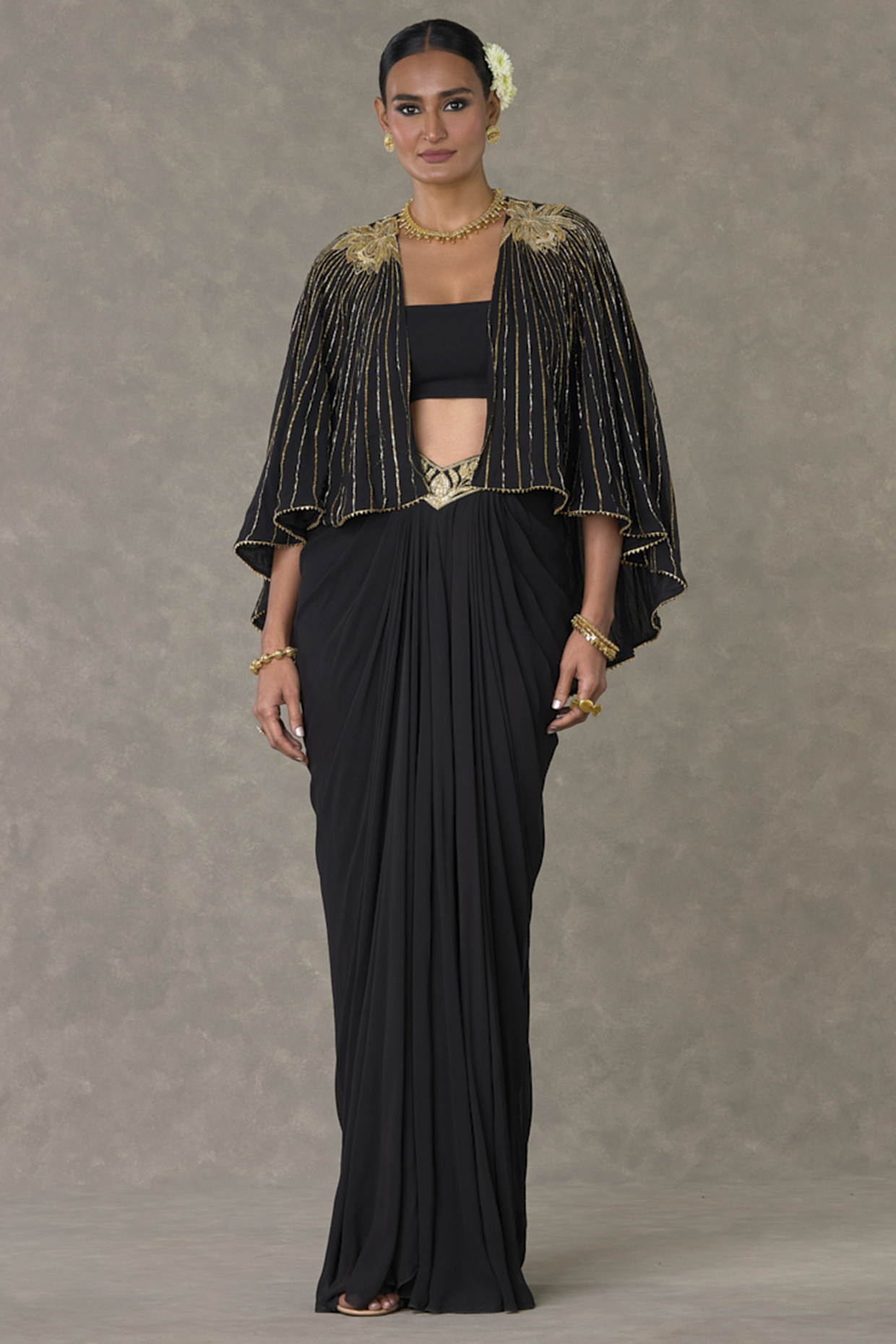 Black Georgette Draped Skirt Set by Masaba at Pernia's Pop Up Shop