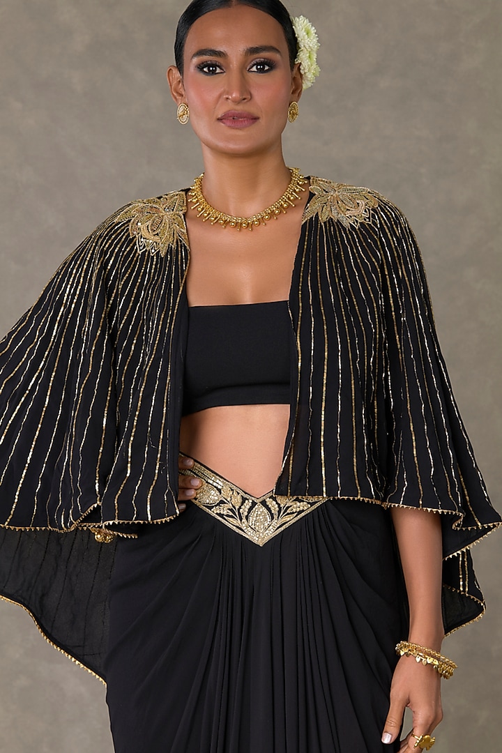 Black Georgette Draped Skirt Set by Masaba at Pernia's Pop Up Shop