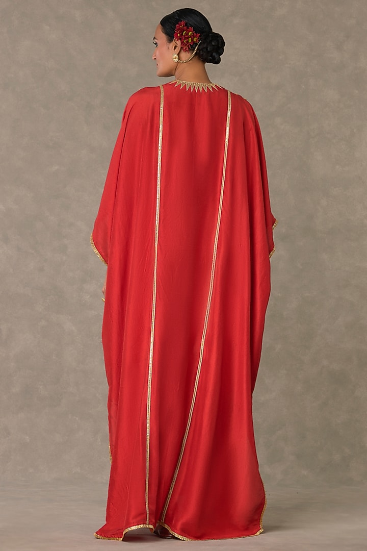 Red Dupion Silk Swirl Printed & Sitara Work Kaftan by Masaba at Pernia's Pop Up Shop