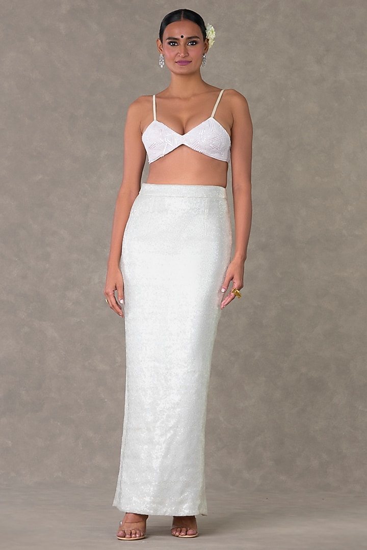 White Tulle Moti Embellished Cape Set by Masaba at Pernia's Pop Up Shop