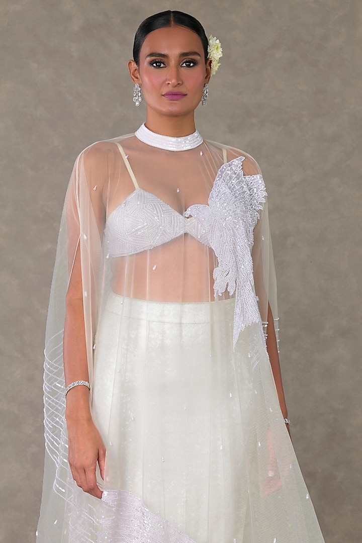 White Tulle Moti Embellished Cape Set by Masaba at Pernia's Pop Up Shop