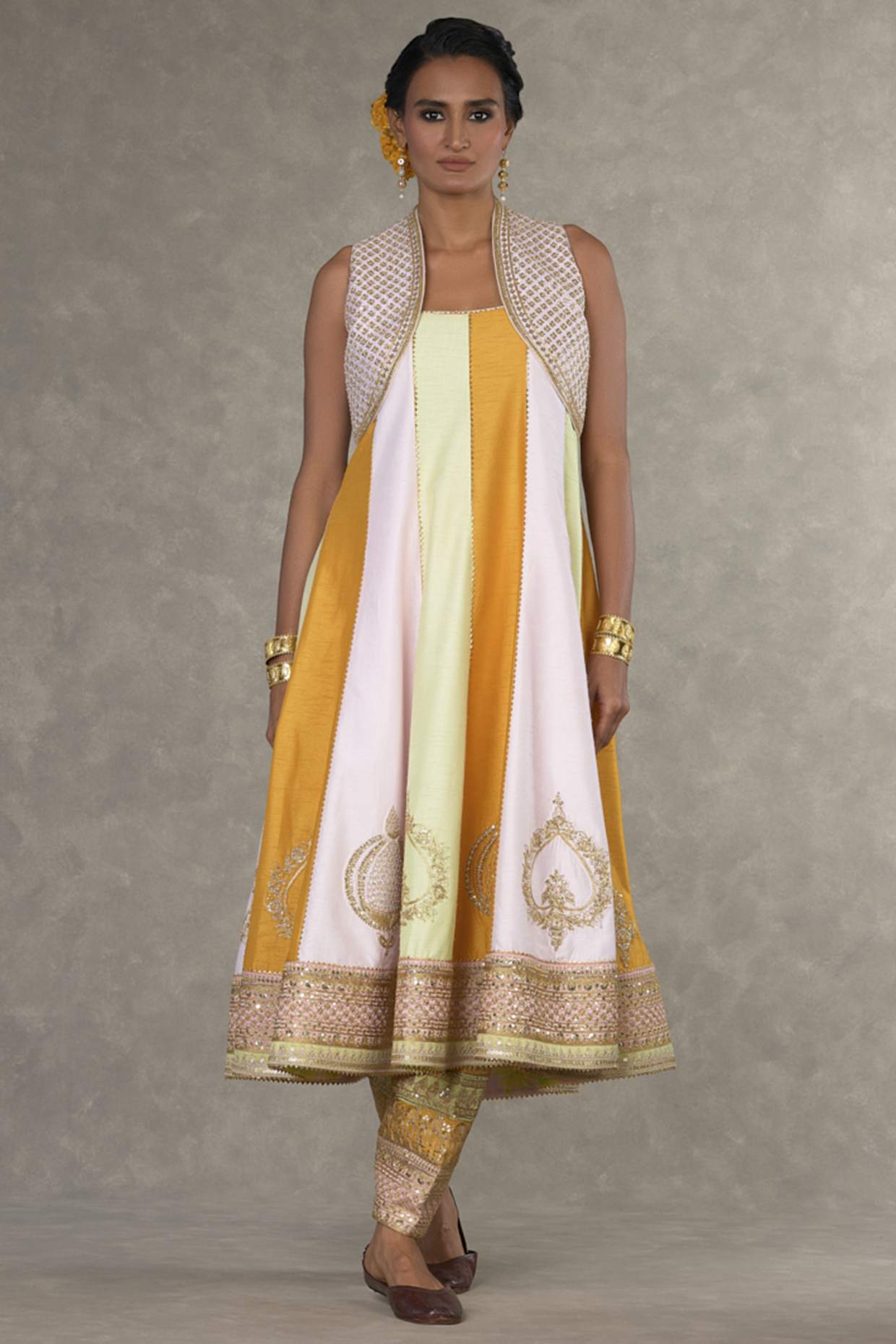 Multi-Colored Raw Silk Embroidered Wedding Anarkali Set by Masaba at Pernia's Pop Up Shop