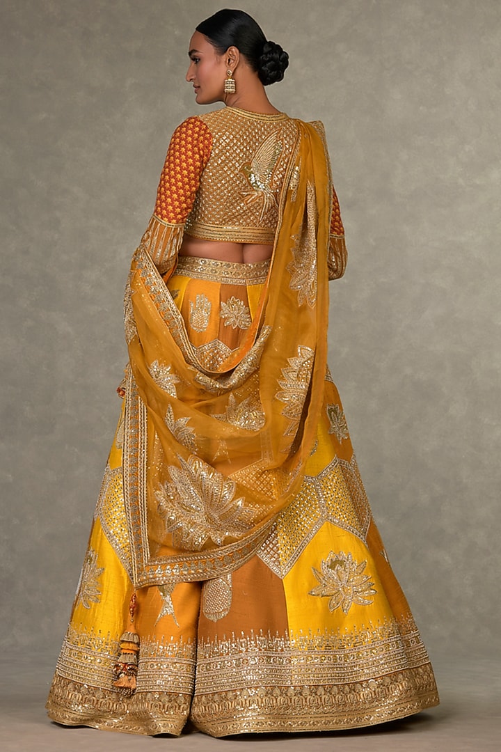Yellow Shaded Raw Silk Motif & Sitara Embroidered Bridal Lehenga Set by Masaba at Pernia's Pop Up Shop