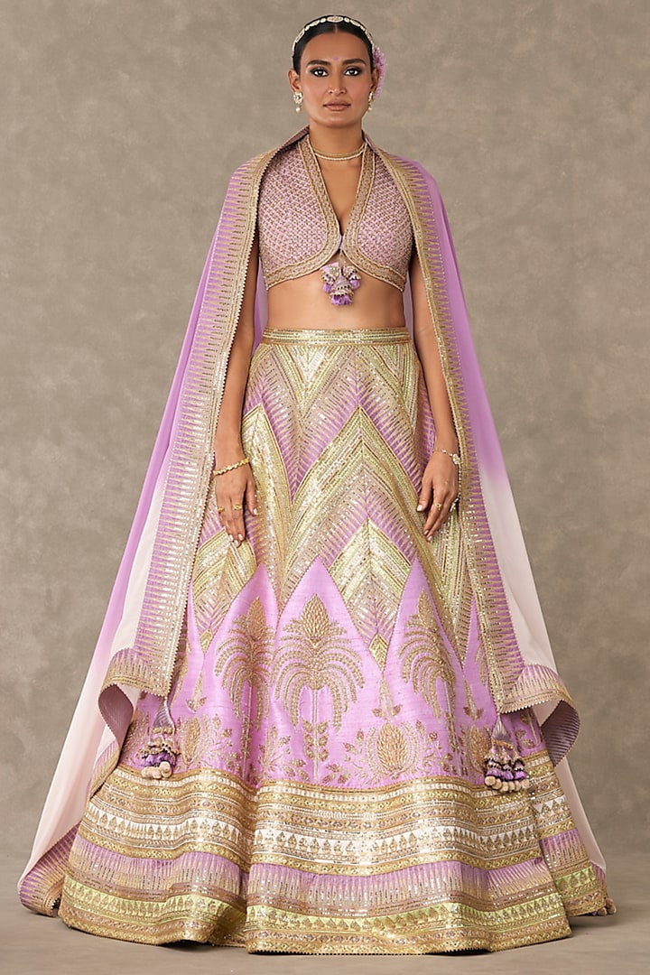 Lilac Raw Silk Motif & Sitara Embroidered Bridal Lehenga Set by Masaba at Pernia's Pop Up Shop