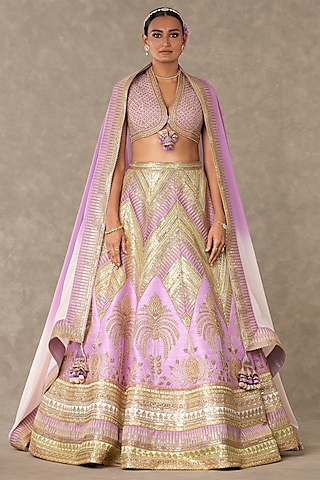 Lilac Raw Silk Motif & Sitara Embroidered Lehenga Set by Masaba