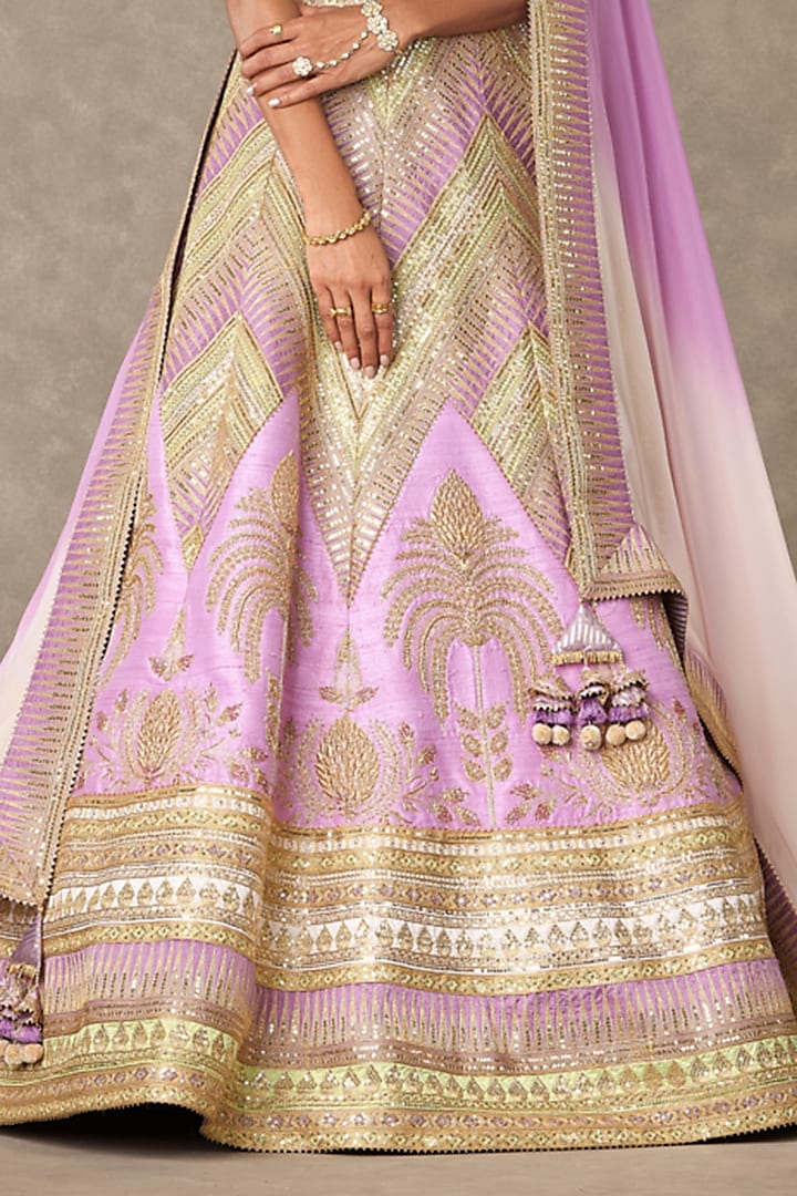 Lilac Raw Silk Motif & Sitara Embroidered Bridal Lehenga Set by Masaba at Pernia's Pop Up Shop