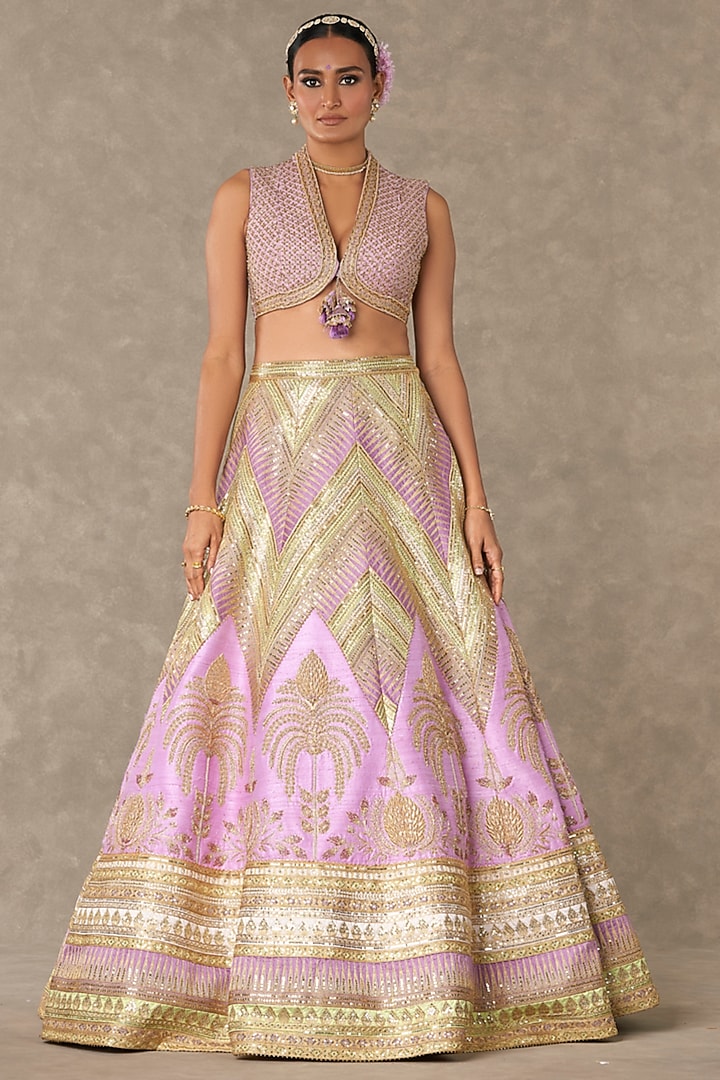 Lilac Raw Silk Motif & Sitara Embroidered Bridal Lehenga Set by Masaba at Pernia's Pop Up Shop