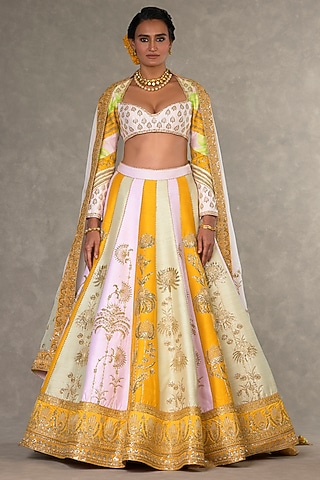 Multi-Colored Raw Silk Motifs & Sitara Embellished Lehenga Set by Masaba