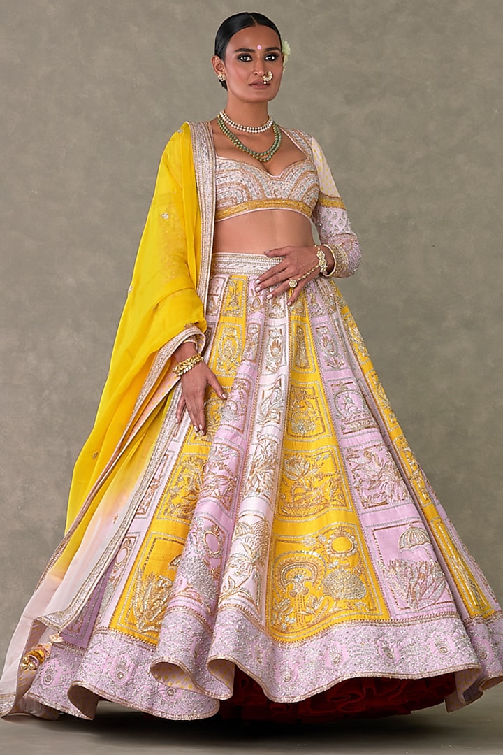 Multi-Colored Raw Silk Dabka & Sitara Embellished Bridal Lehenga Set by Masaba at Pernia's Pop Up Shop
