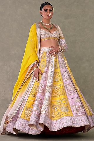 Multi-Colored Raw Silk Dabka & Sitara Embellished Lehenga Set by Masaba