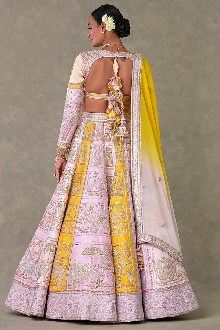 Multi-Colored Raw Silk Dabka & Sitara Embellished Bridal Lehenga Set by Masaba at Pernia's Pop Up Shop