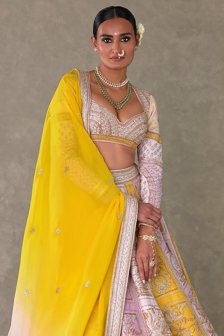 Multi-Colored Raw Silk Dabka & Sitara Embellished Bridal Lehenga Set by Masaba at Pernia's Pop Up Shop