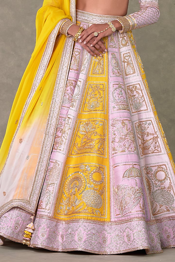 Multi-Colored Raw Silk Dabka & Sitara Embellished Bridal Lehenga Set by Masaba at Pernia's Pop Up Shop