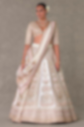 Ivory Raw Silk Thread & Sitara Embellished Bridal Lehenga Set by Masaba at Pernia's Pop Up Shop