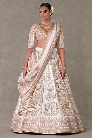 Ivory Raw Silk Thread & Sitara Embellished Lehenga Set by Masaba