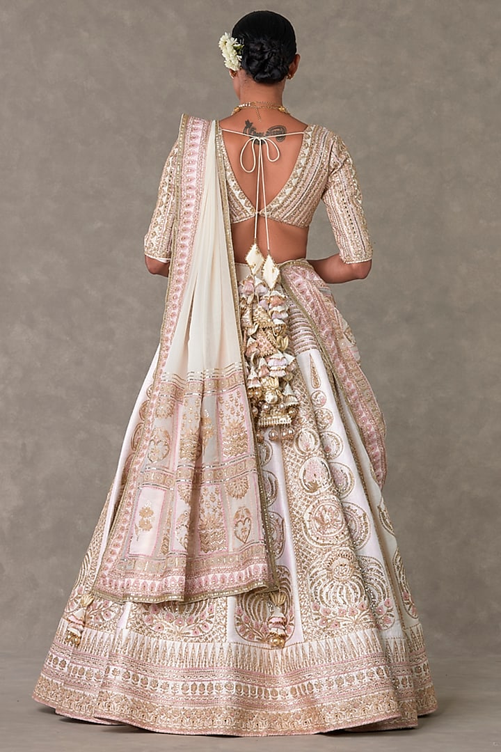 Ivory Raw Silk Thread & Sitara Embellished Bridal Lehenga Set by Masaba at Pernia's Pop Up Shop