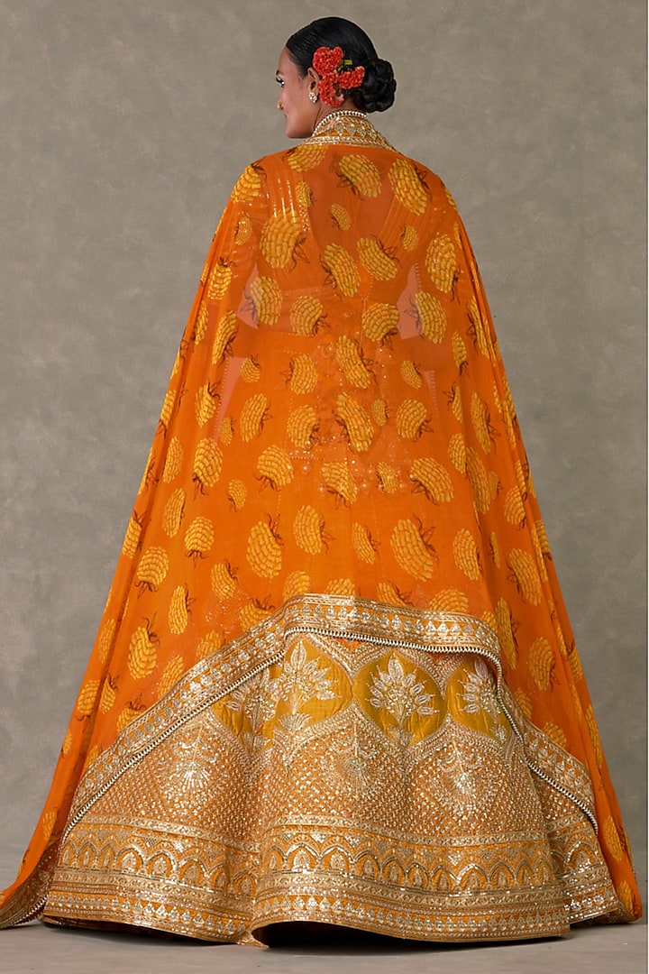 Rust Raw Silk Digital Printed & Embroidered Bridal Lehenga Set by Masaba at Pernia's Pop Up Shop