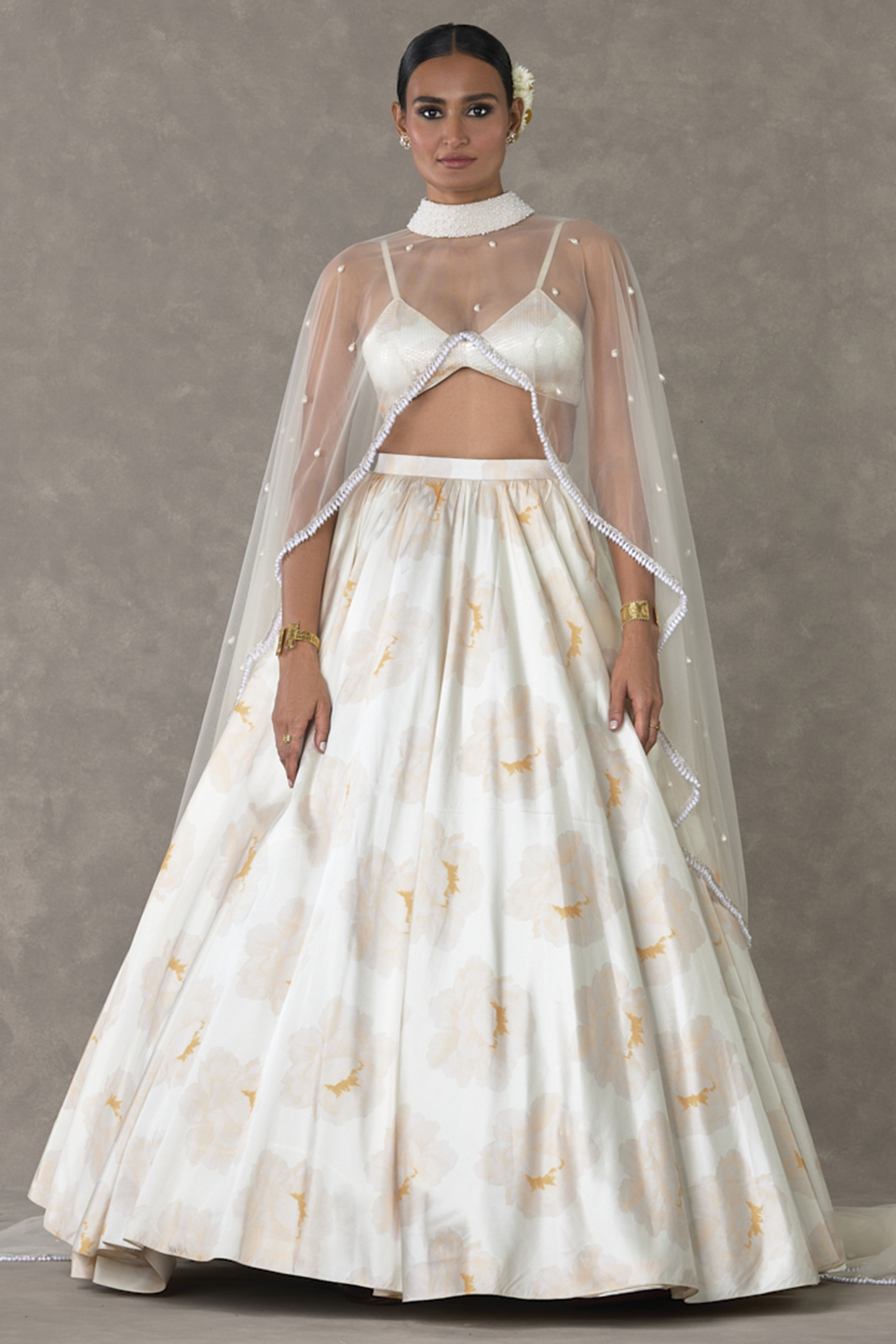Ivory Taffeta Digital Printed Skirt Set by Masaba at Pernia's Pop Up Shop