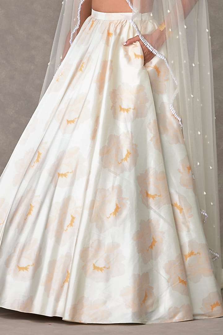 Ivory Taffeta Digital Printed Skirt Set With Cape by Masaba at Pernia's Pop Up Shop