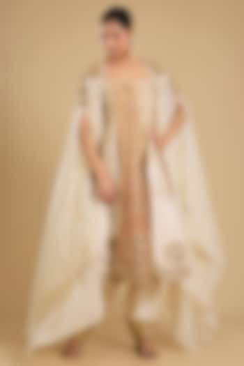 Ivory Raw Silk Motif Embroidered Bridal Anarkali Set by Masaba at Pernia's Pop Up Shop