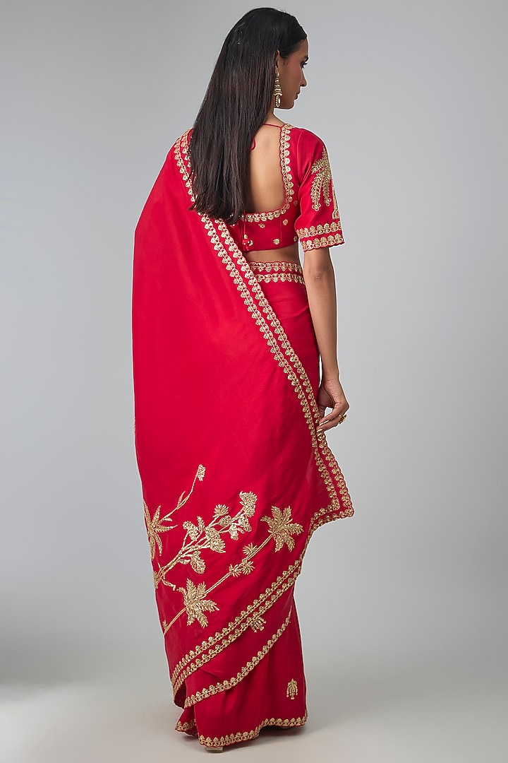 Red Dupion Embroidered Bridal Saree Set by Masaba at Pernia's Pop Up Shop