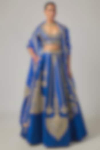 Blue Raw Silk Embroidered Bridal Lehenga Set by Masaba at Pernia's Pop Up Shop