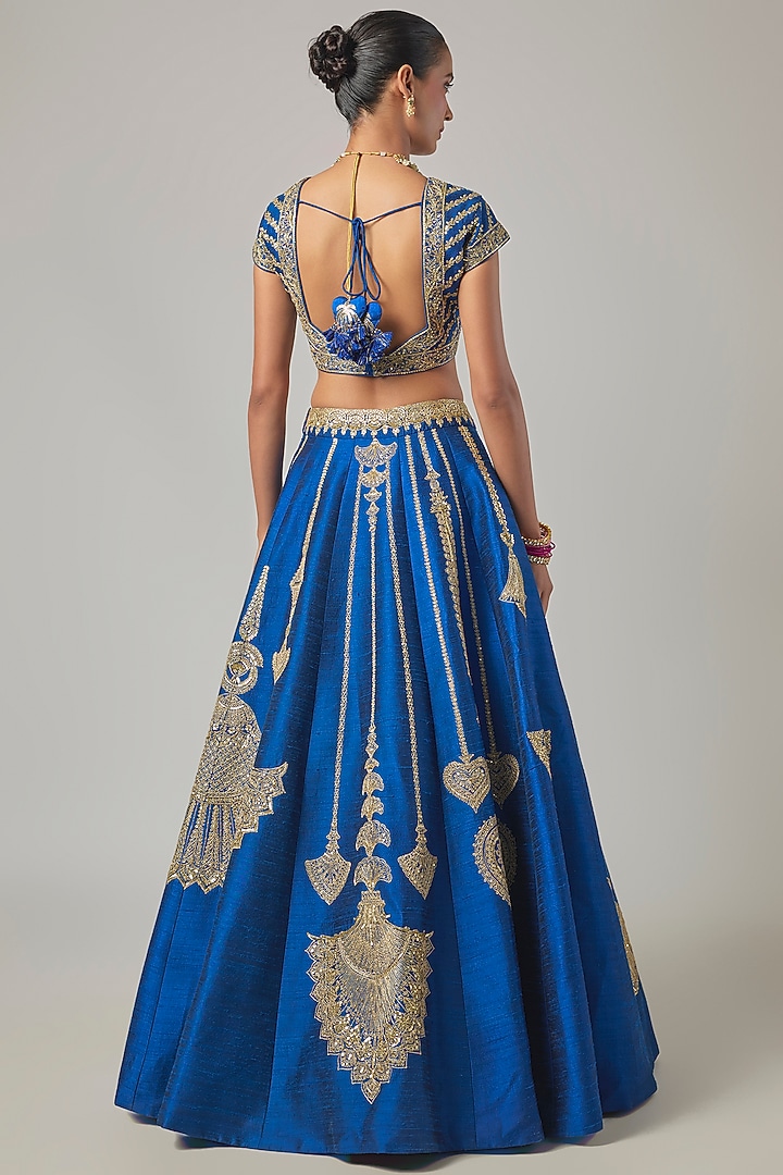 Blue Raw Silk Embroidered Bridal Lehenga Set by Masaba at Pernia's Pop Up Shop