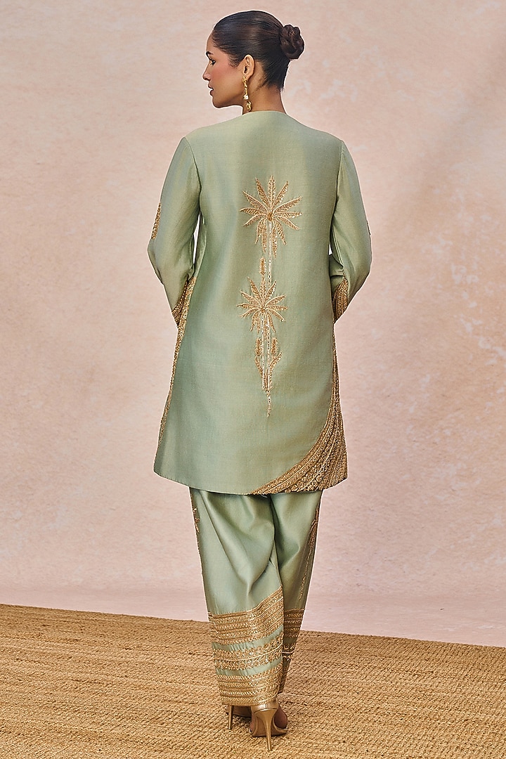 Sage Green Chanderi Gul Chaand Motif Embroidered Kurta Set by Masaba at Pernia's Pop Up Shop