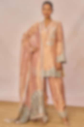 Blush Pink Tissue Pankh Bagh Motif Embroidered Kurta Set by Masaba at Pernia's Pop Up Shop