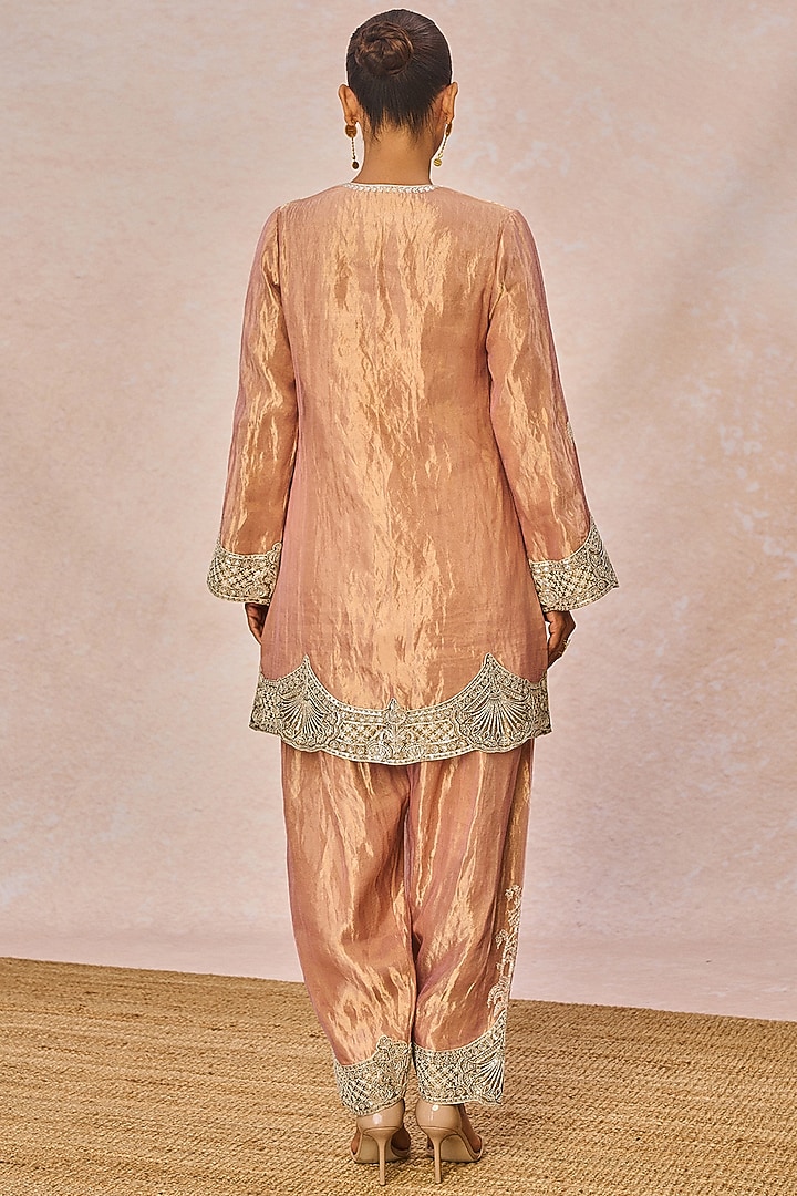 Blush Pink Tissue Pankh Bagh Motif Embroidered Kurta Set by Masaba at Pernia's Pop Up Shop