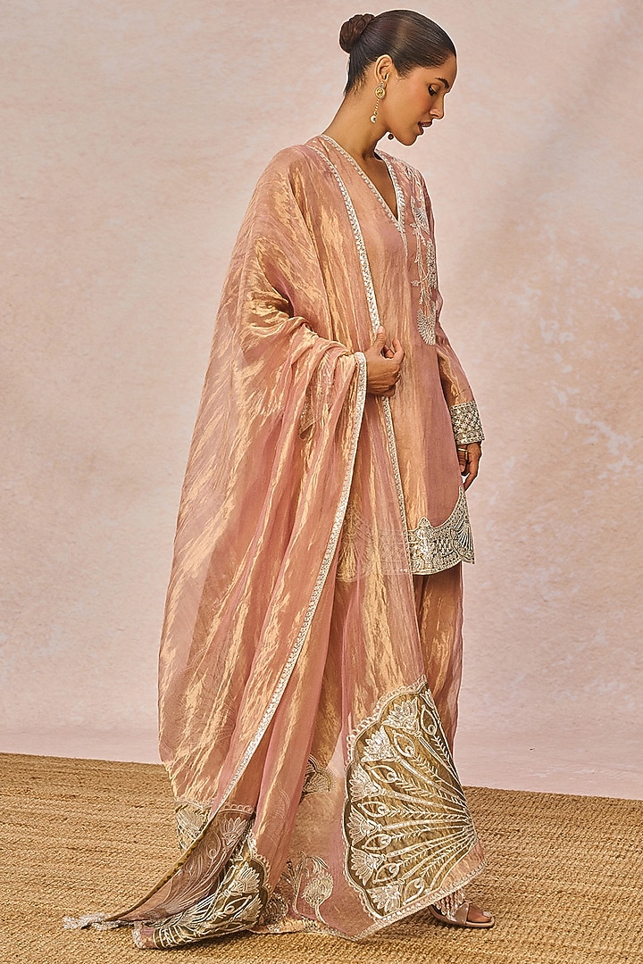 Blush Pink Tissue Pankh Bagh Motif Embroidered Kurta Set by Masaba at Pernia's Pop Up Shop