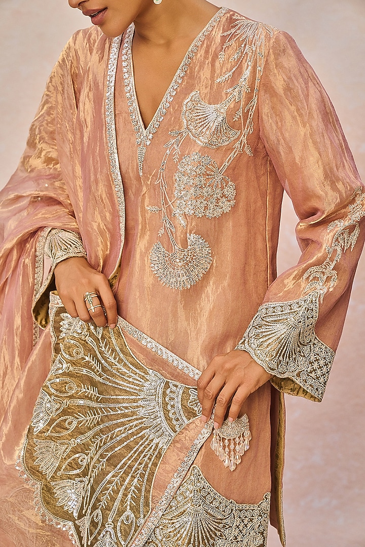 Blush Pink Tissue Pankh Bagh Motif Embroidered Kurta Set by Masaba at Pernia's Pop Up Shop