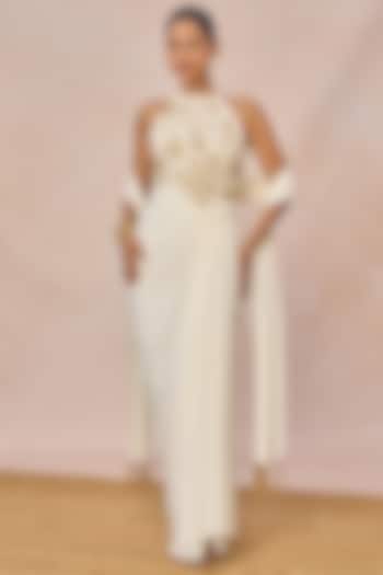 Ivory Crepe Asymmetric Draped Skirt Set by Masaba at Pernia's Pop Up Shop