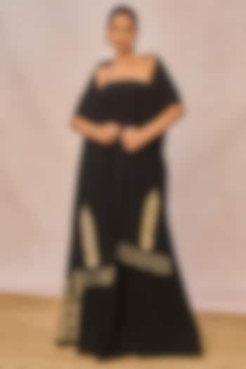 Black Crepe Strapless Bagh Motif Wedding Gown With Stole by Masaba at Pernia's Pop Up Shop