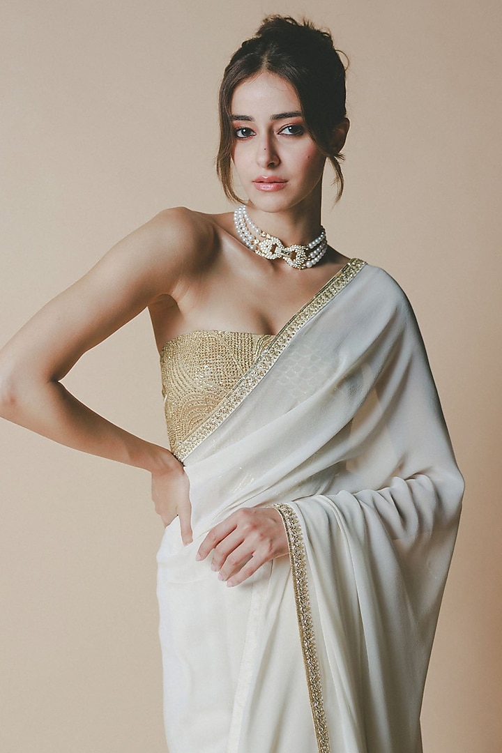 Ivory Georgette Bridal Saree Set by Masaba at Pernia's Pop Up Shop