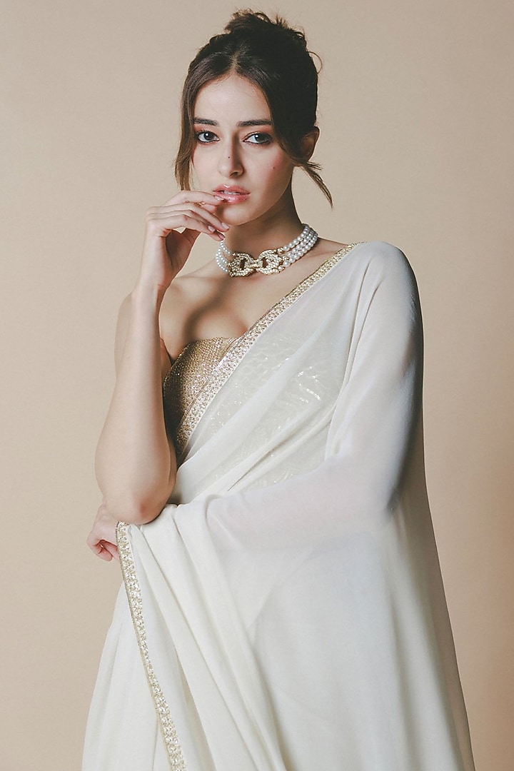 Ivory Georgette Bridal Saree Set by Masaba at Pernia's Pop Up Shop