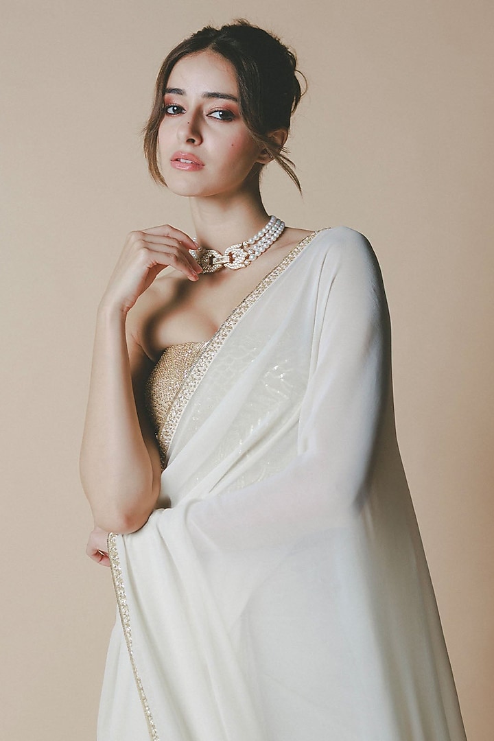 Ivory Georgette Bridal Saree Set by Masaba at Pernia's Pop Up Shop