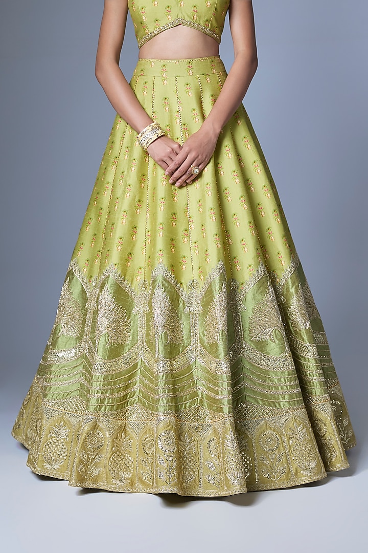Green Heavy Raw Silk Embroidered Bridal Lehenga Set by Masaba at Pernia's Pop Up Shop