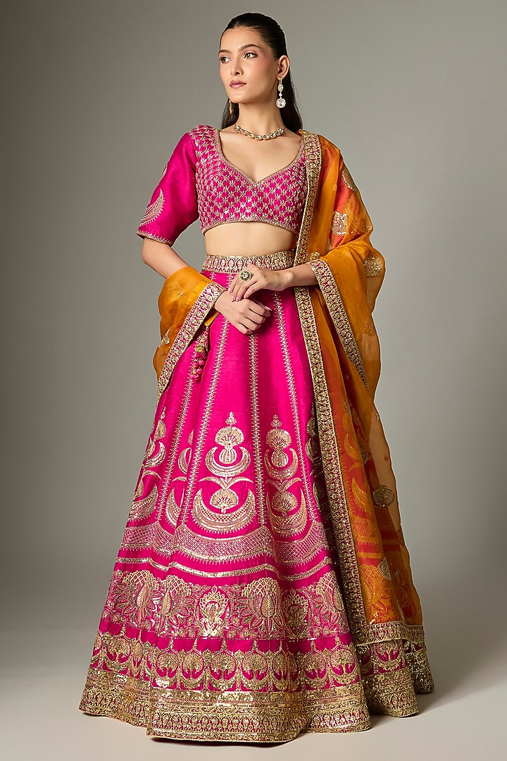 Pink Raw Silk & Organza Bridal Lehenga Set by Masaba at Pernia's Pop Up Shop