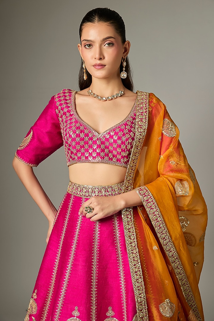 Pink Raw Silk & Organza Bridal Lehenga Set by Masaba at Pernia's Pop Up Shop