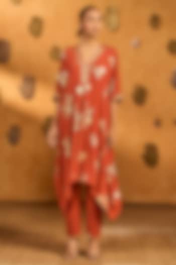 Rust Crepe Silk Foil Printed A-Line Kurta Set by Masaba at Pernia's Pop Up Shop