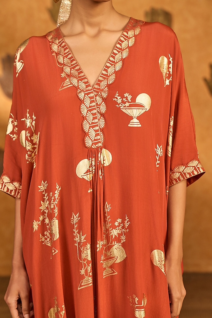 Rust Crepe Silk Foil Printed A-Line Kurta Set by Masaba at Pernia's Pop Up Shop
