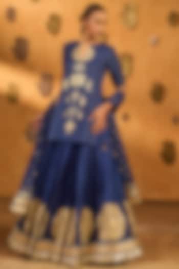 Sapphire Blue Zari Check Wish Drop Foil Printed Kurta Set by Masaba at Pernia's Pop Up Shop