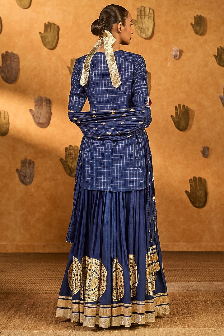 Sapphire Blue Zari Check Wish Drop Foil Printed Kurta Set by Masaba at Pernia's Pop Up Shop